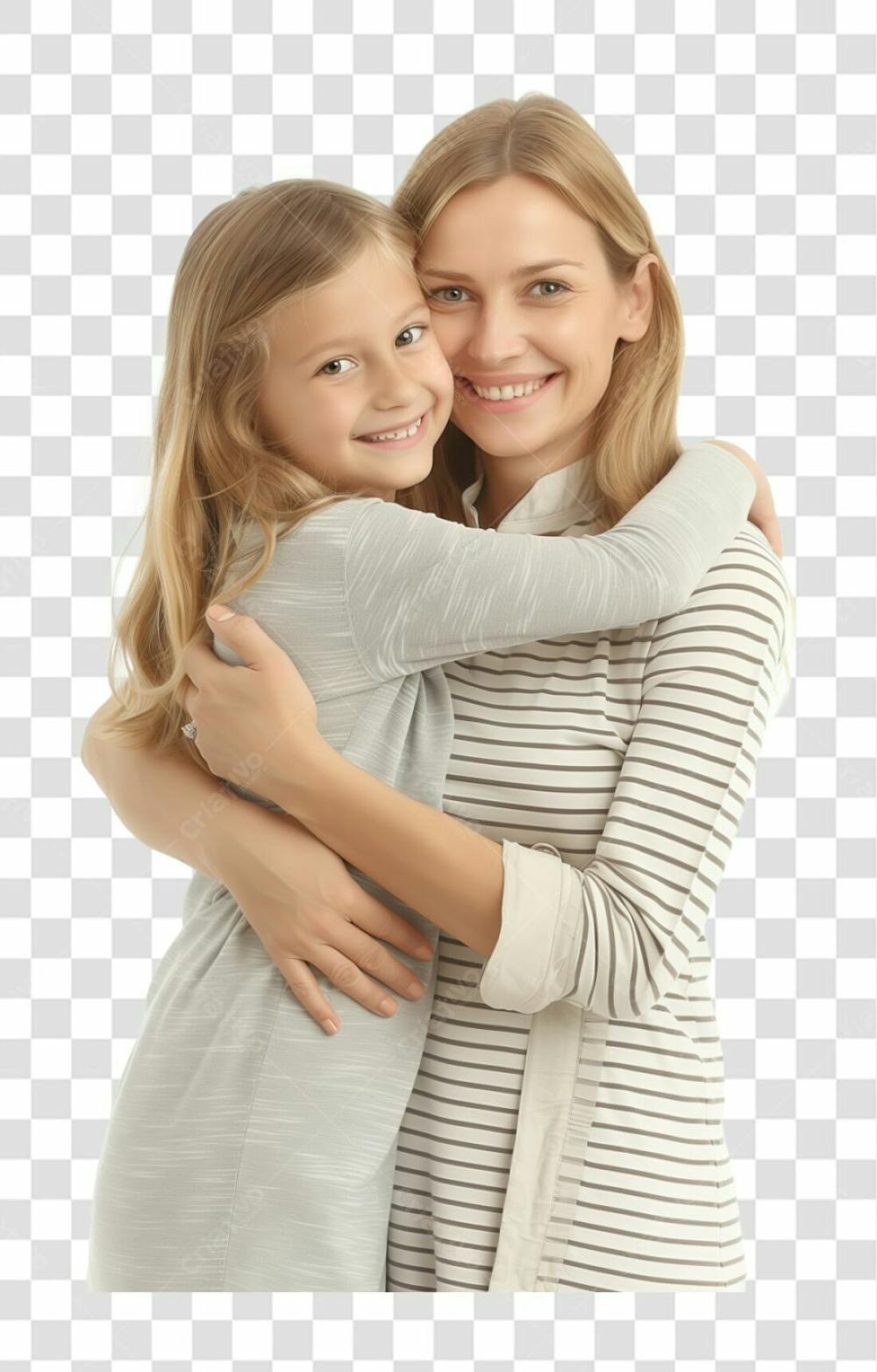 Uma Mãe Com A Sua Filha Abraçada, Felizes E Sorrindo