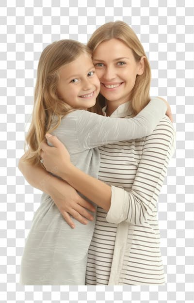 Uma Mãe Com A Sua Filha Abraçada, Felizes E Sorrindo