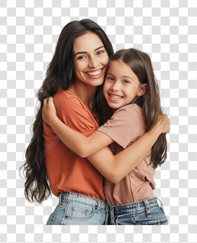 Uma Mãe Com A Sua Filha Abraçada, Felizes E Sorrindo