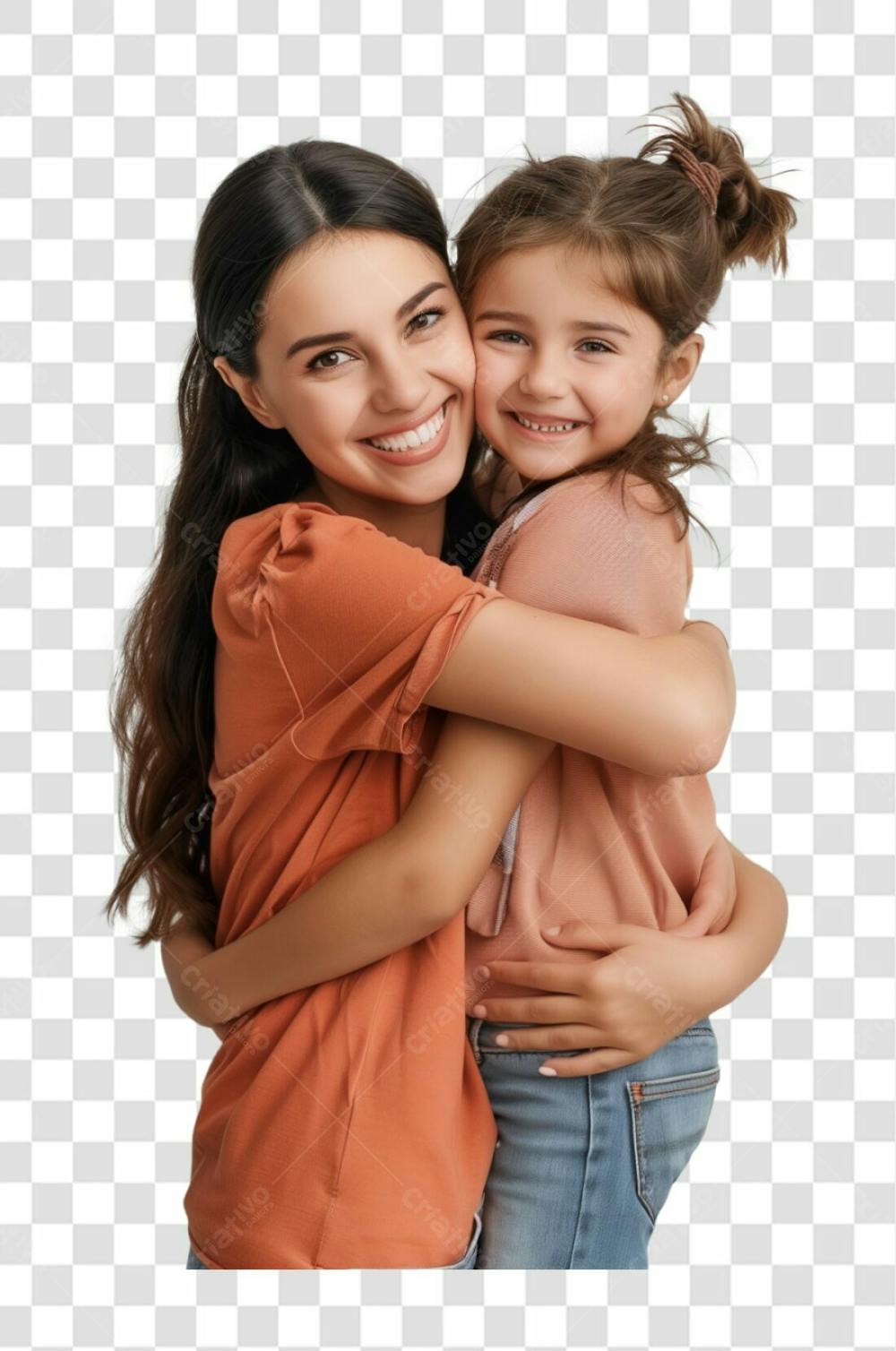 Uma Mãe Com A Sua Filha Abraçada, Felizes E Sorrindo