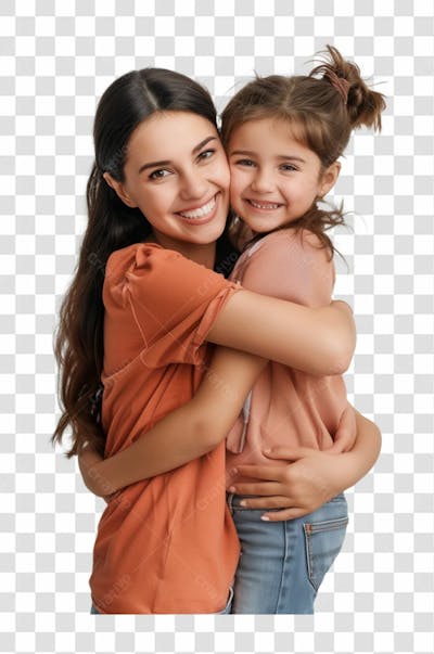 Uma Mãe Com A Sua Filha Abraçada, Felizes E Sorrindo