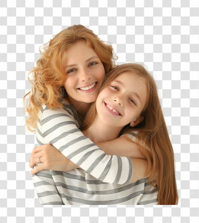 Uma Mãe Com A Sua Filha Abraçada, Felizes E Sorrindo