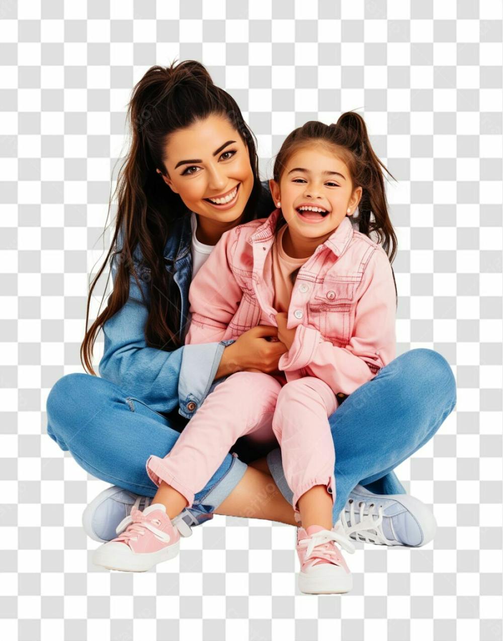 Mãe Com A Sua Filha Sentada No Colo, Felizes