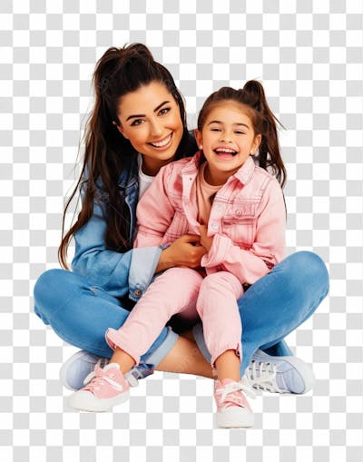 Mãe Com A Sua Filha Sentada No Colo, Felizes