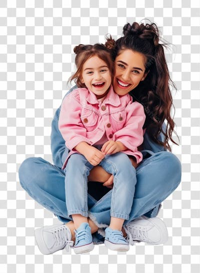 Mãe Com A Sua Filha Sentada No Colo, Felizes