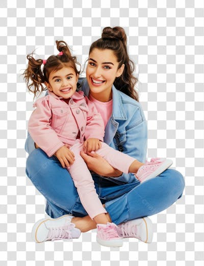Mãe Com A Sua Filha Sentada No Colo, Felizes