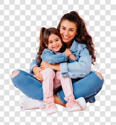 Mãe Com A Sua Filha Sentada No Colo, Felizes