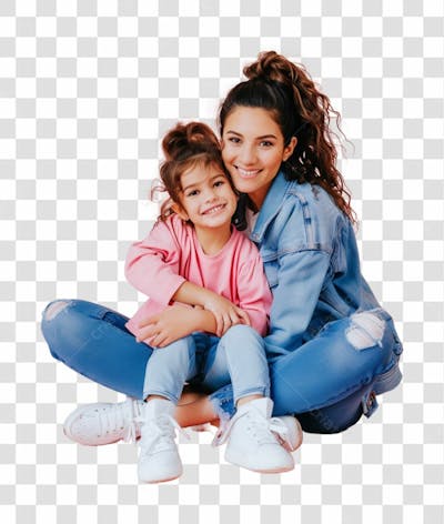 Mãe Com A Sua Filha Sentada No Colo, Felizes