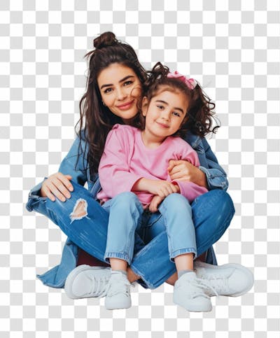 Mãe Com A Sua Filha Sentada No Colo, Felizes