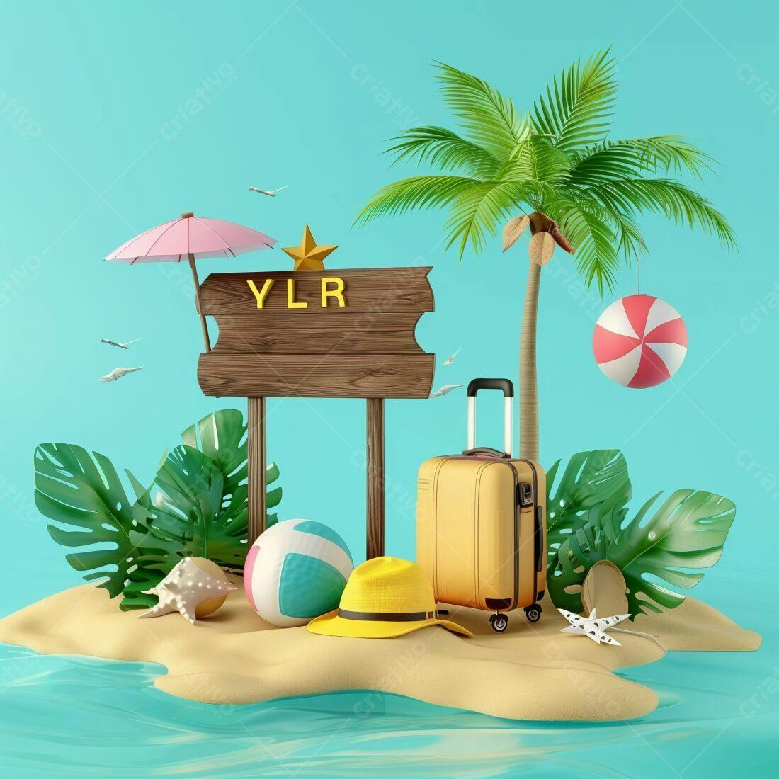 Mala de viagem em ilha tropical