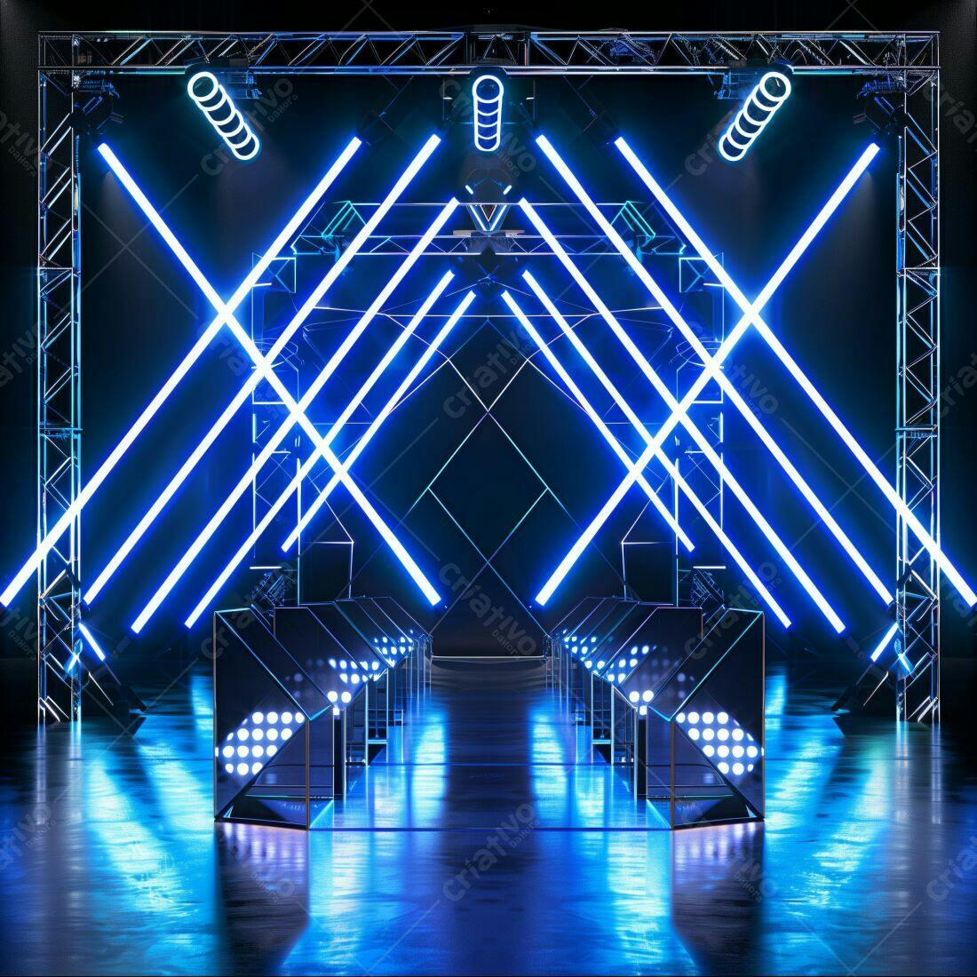 Palco Neon Azul com Iluminação Geométrica