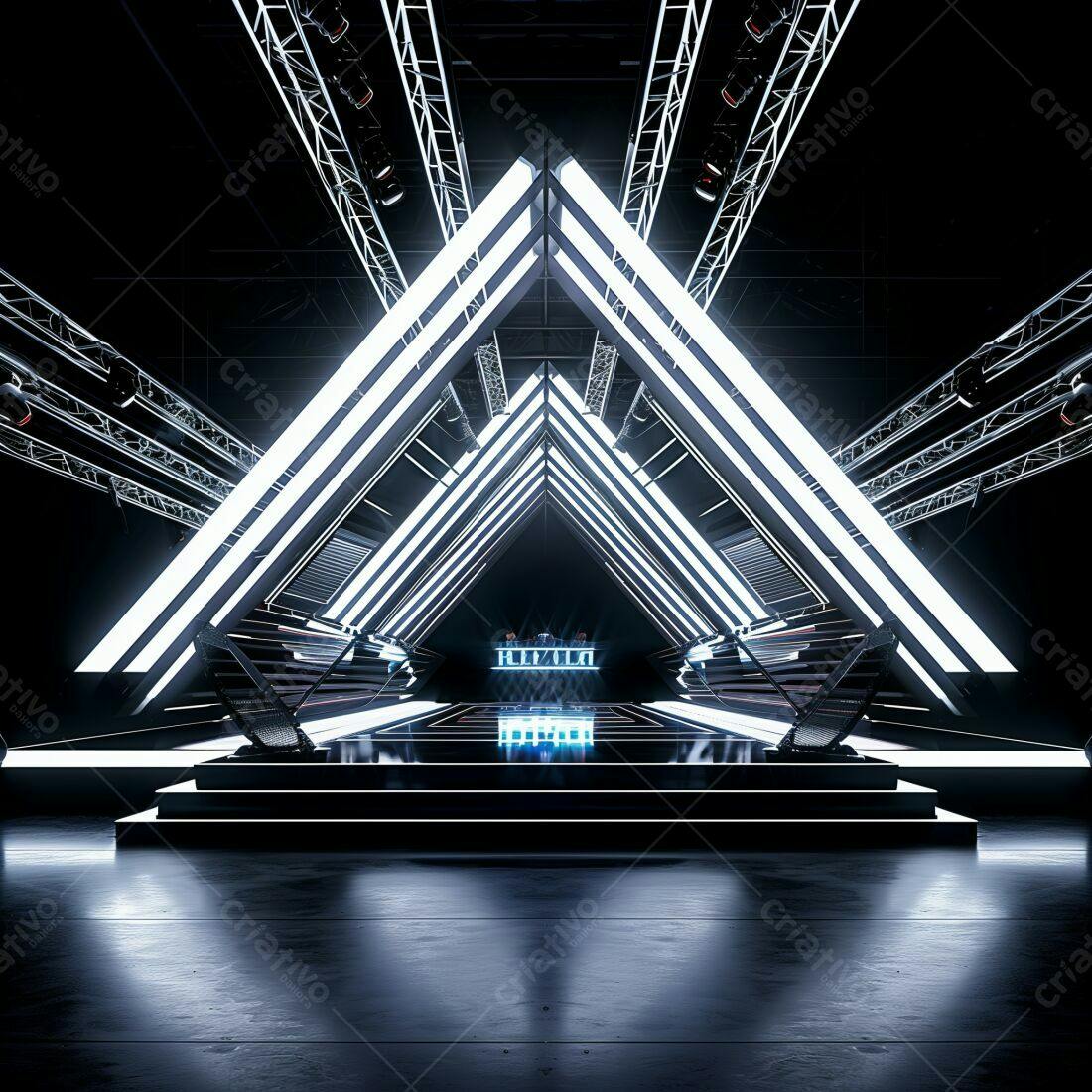 Palco futurista com iluminação branca e negra