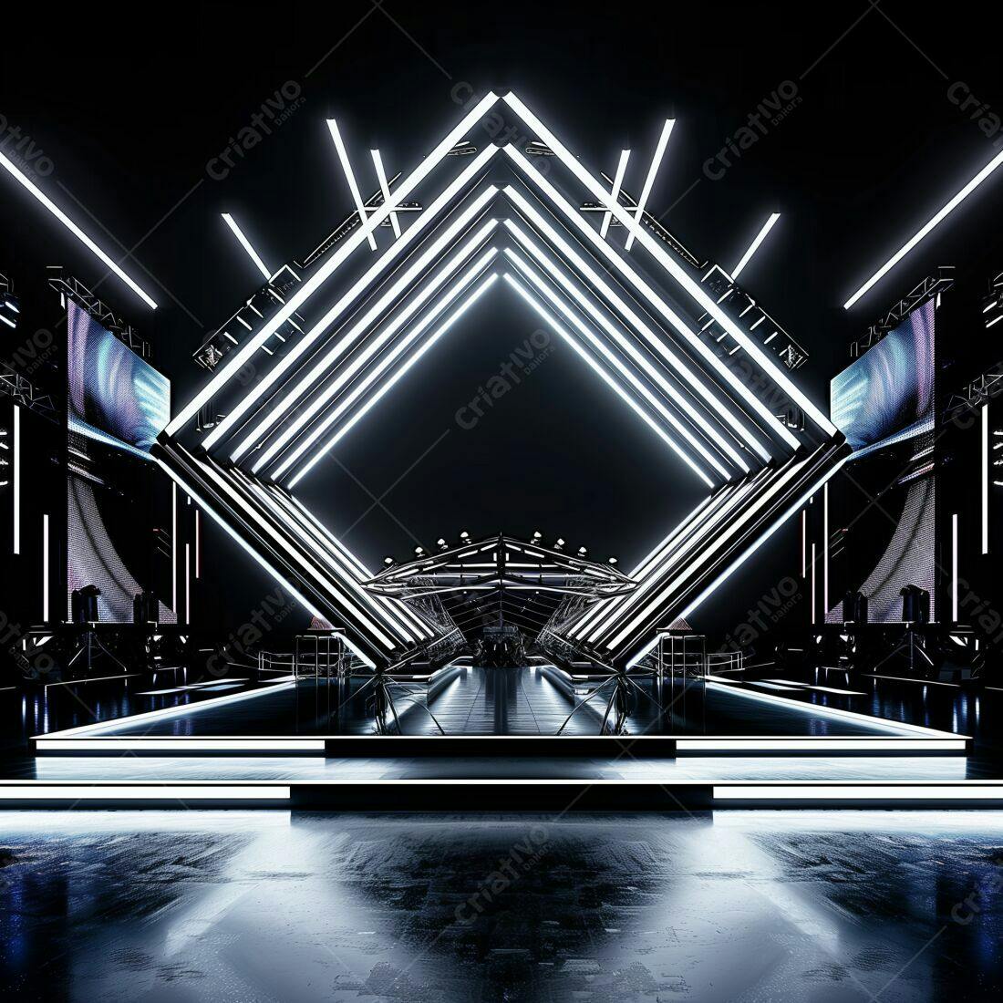 Palco futurista com iluminação neon