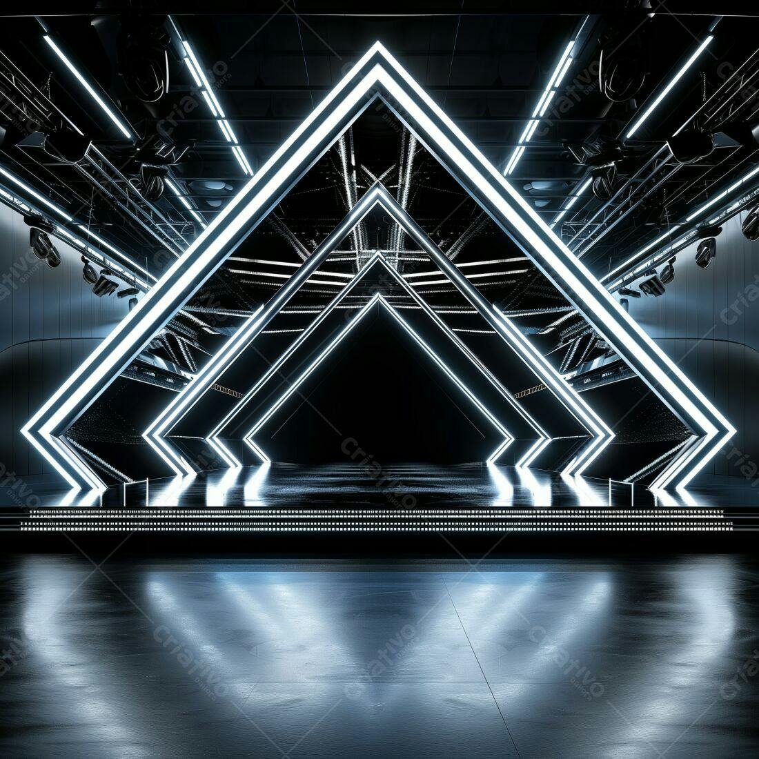 Palco futurista com iluminação neon