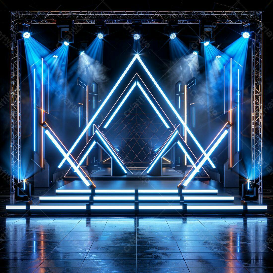 Palco Neon com iluminação azul e laranja