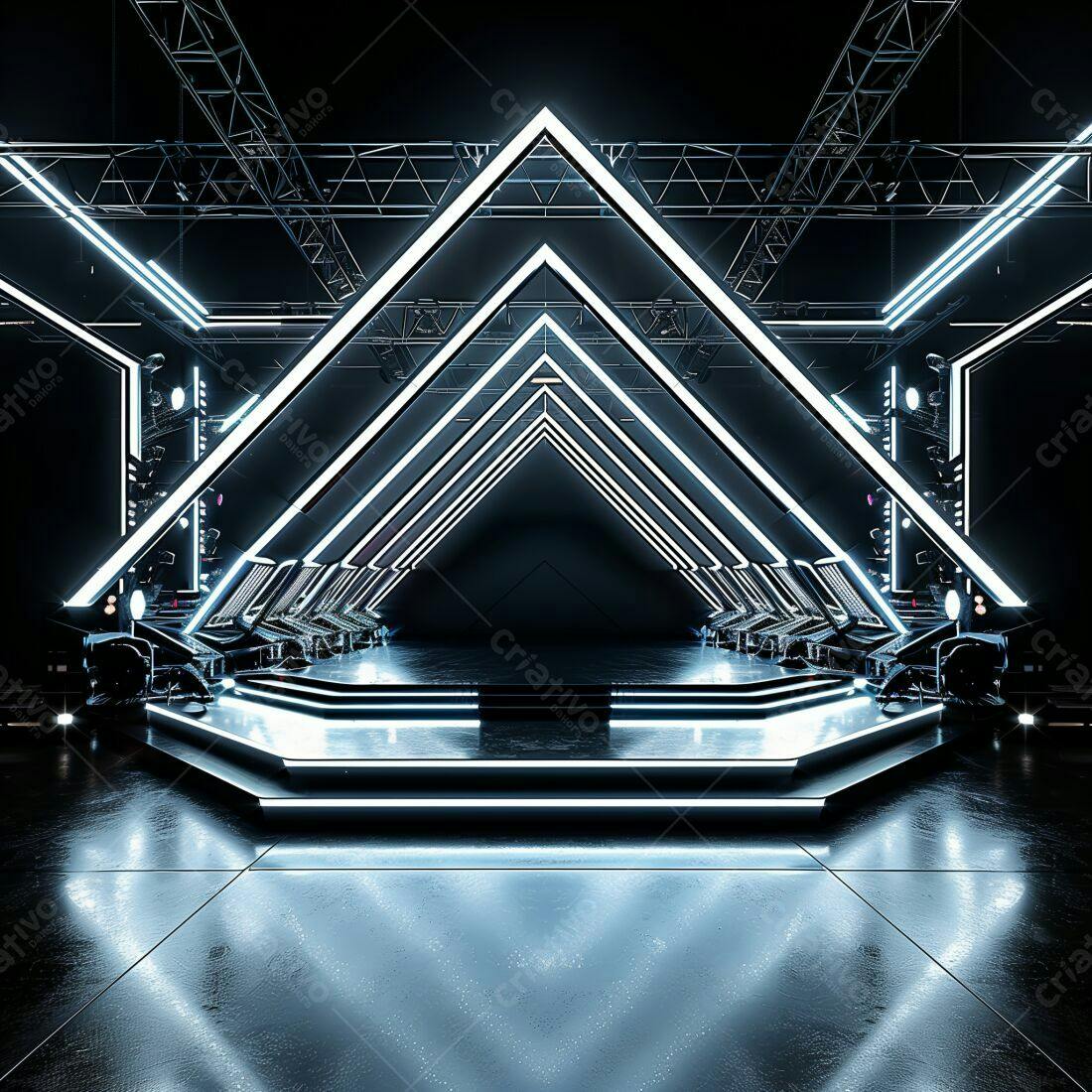 Palco futurista com iluminação neon azul