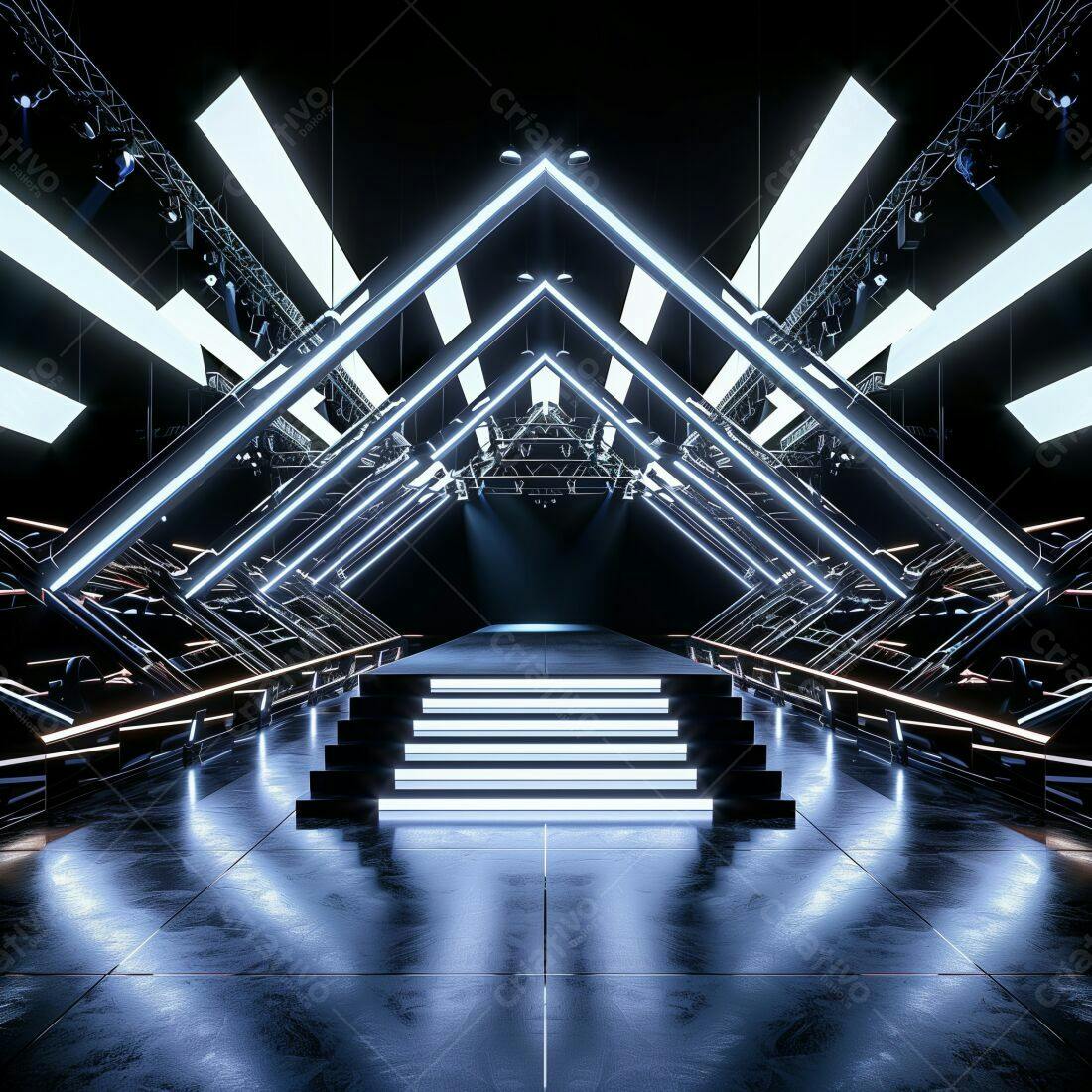 Palco futurista com iluminação neon