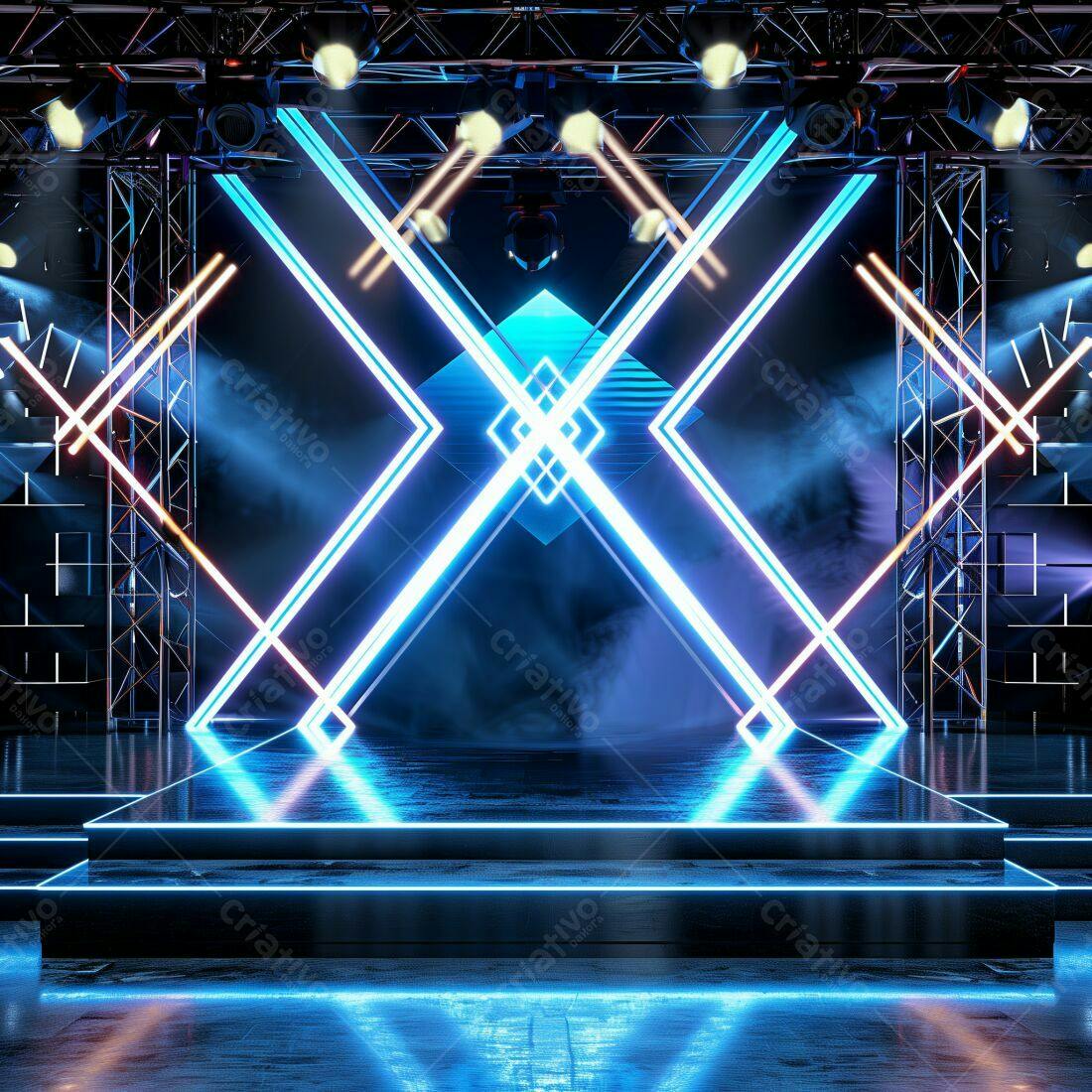 Palco Neon com Iluminação Azul e Metálico