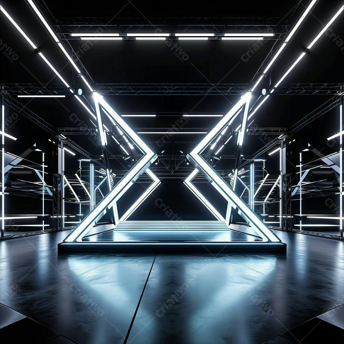 Ambiente futurista com iluminação neon azul