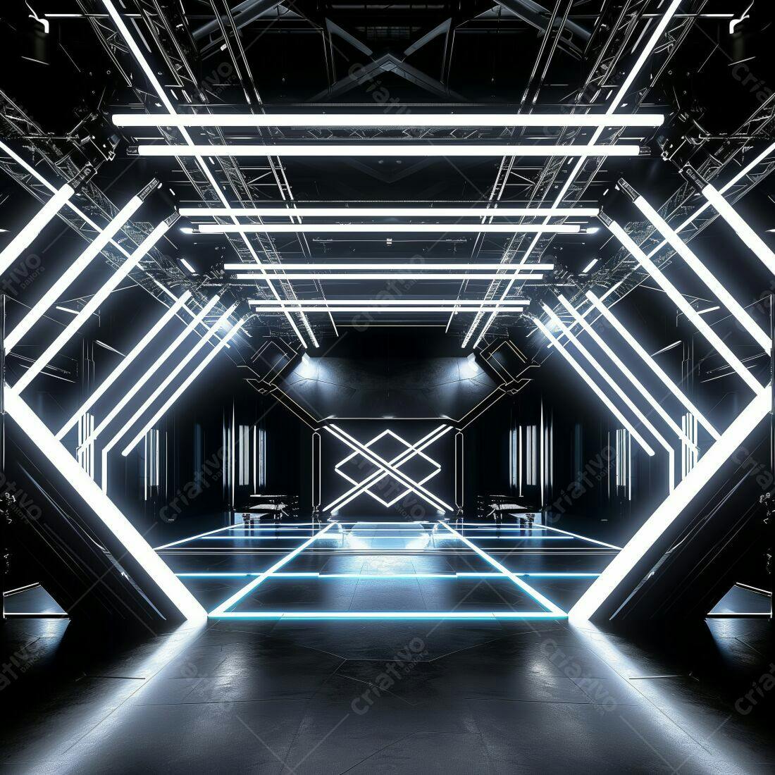Ambiente futurista com iluminação neon