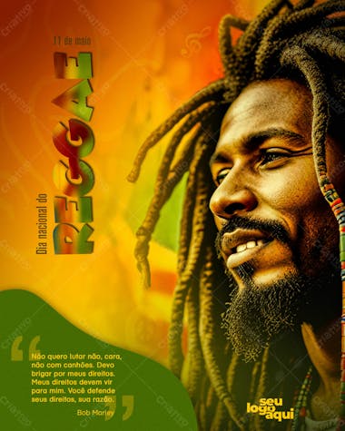 Dia nacional do reggae, arte editável, feed, reggae