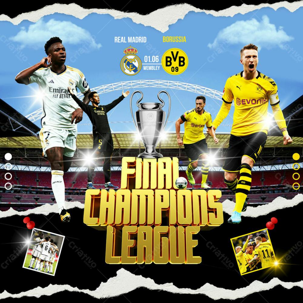 FLYER ESPORTIVO FINAL CHAMPIONS LEAGUE REAL MADRID VS BORUSSIA