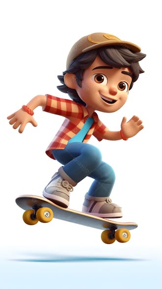 Personagem animado em 3d de menino curtindo skate