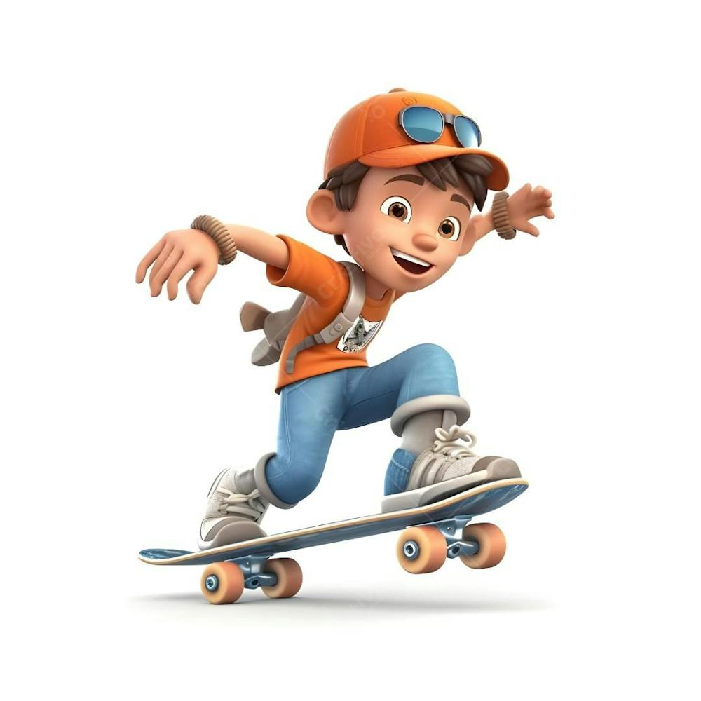 Personagem  em 3D De Menino No Skate boné pixar disney