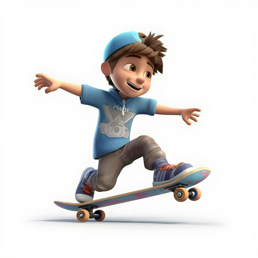 Menino animado praticando skate