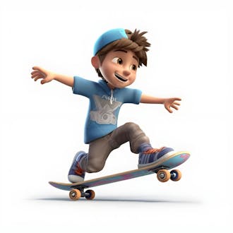 Personagem menino skatista skate em desenho animado 3d pixar