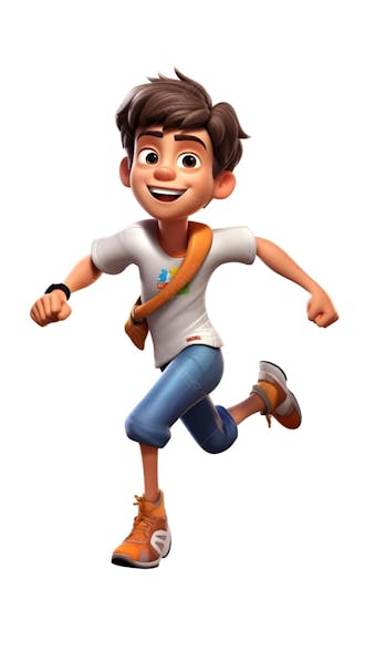Personagem fofo animado em 3d de menino de bom humor correndo