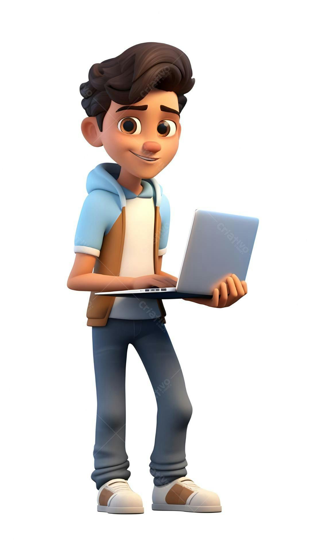 Menino usando laptop cores neutras