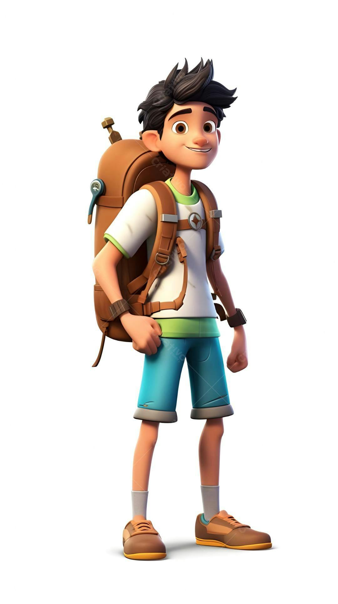 Menino animado com mochila pronto para aventura