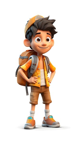 Personagem fofo animado em 3d de menino pronto para escola pixar disney