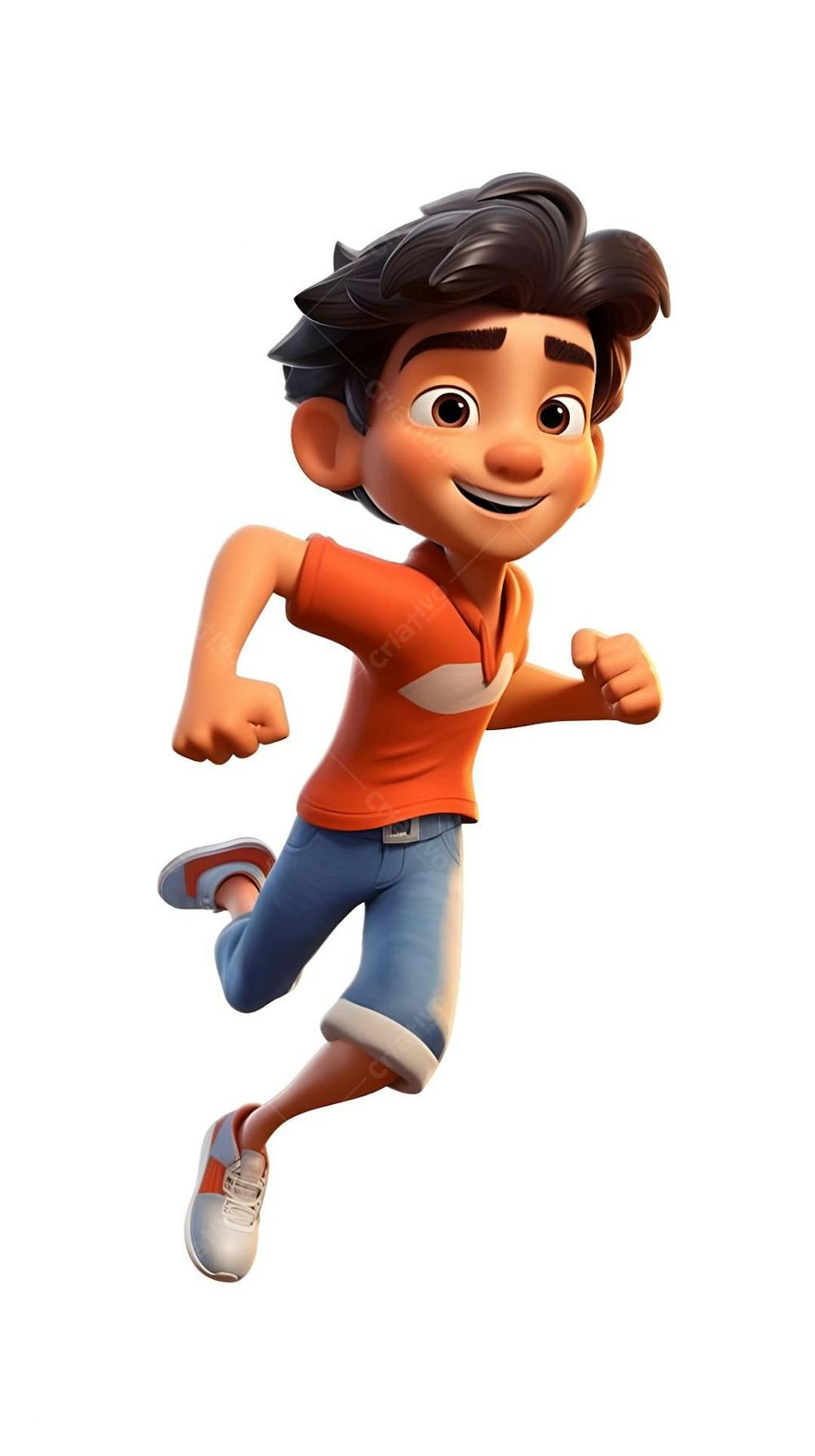 Personagem Fofo Animado Em 3D De Menino Pulando De Emoção