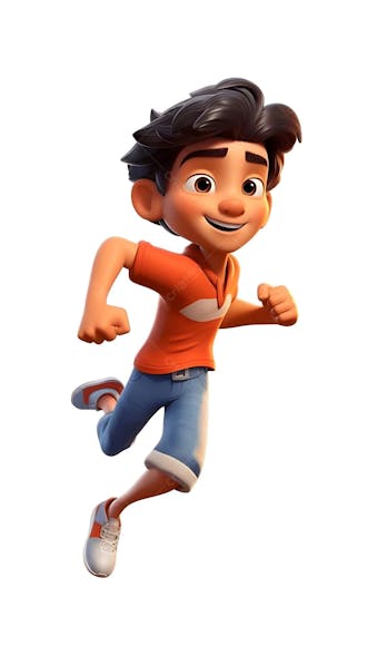 Personagem fofo animado em 3d de menino pulando de emoção
