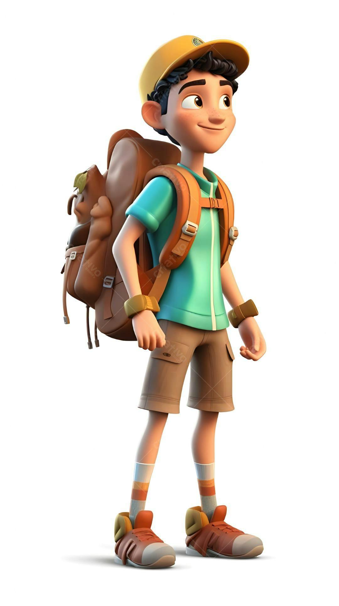 Menino animado com mochila pronto para aventura