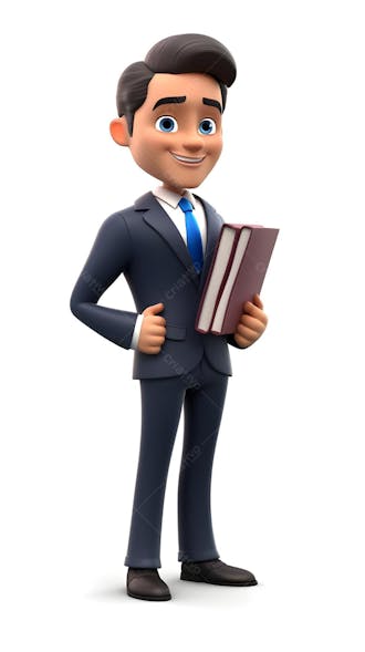 Personagem desenho animado 3d empresário com livros arquivo disney pixar