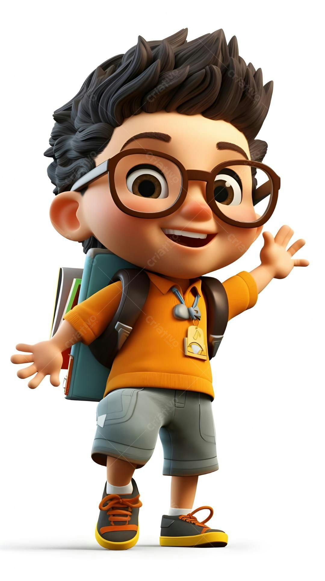 Menino feliz com mochila indo para escola
