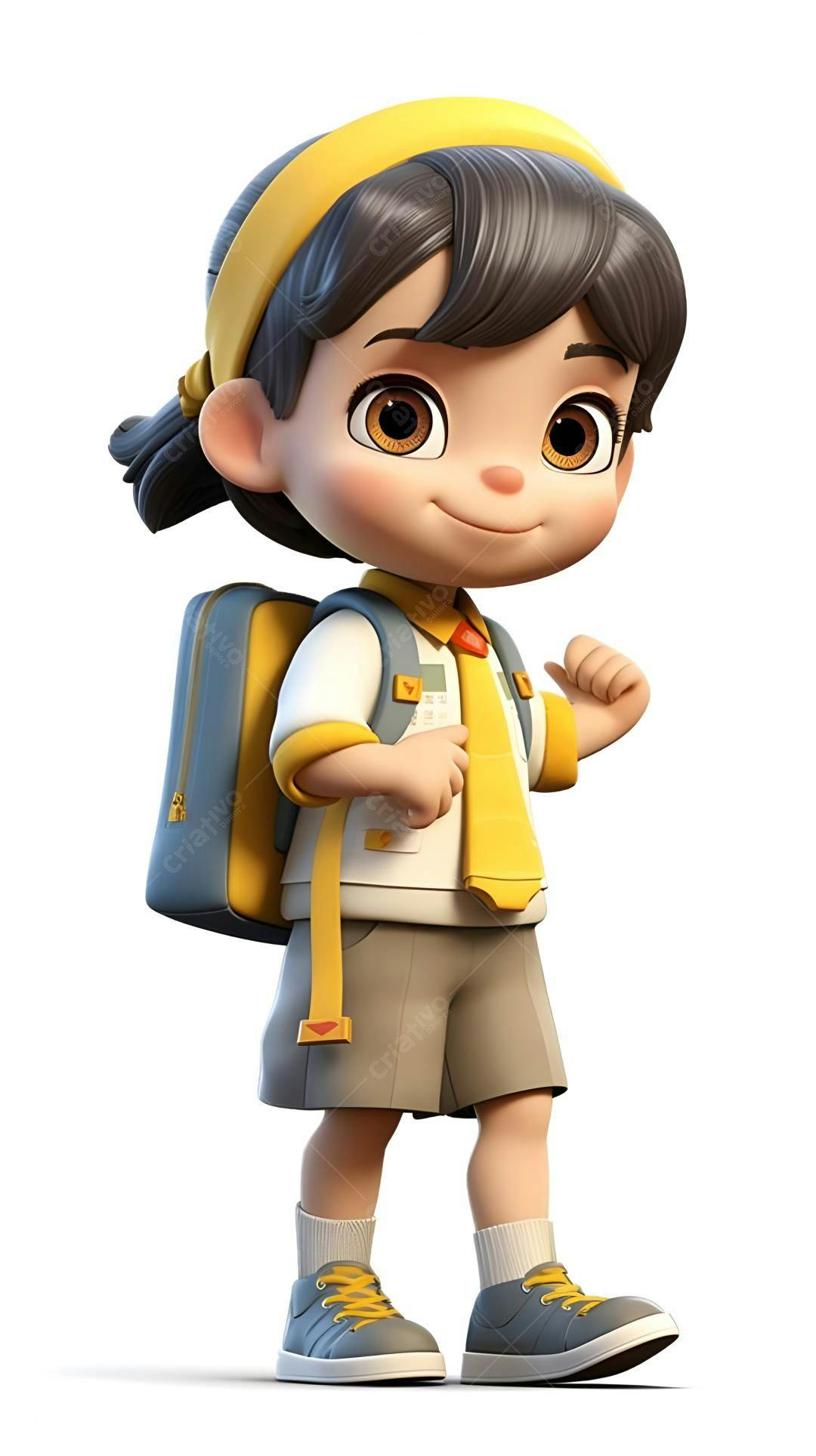 Menina feliz com mochila indo para escola