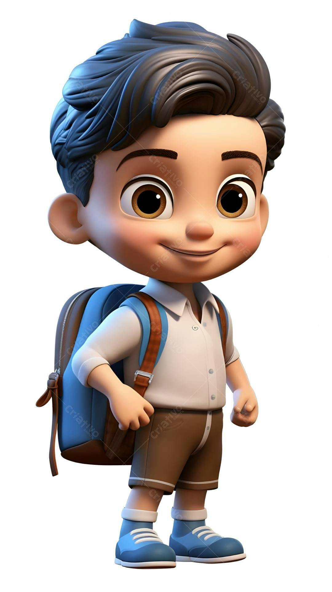 Menino com mochila indo para escola
