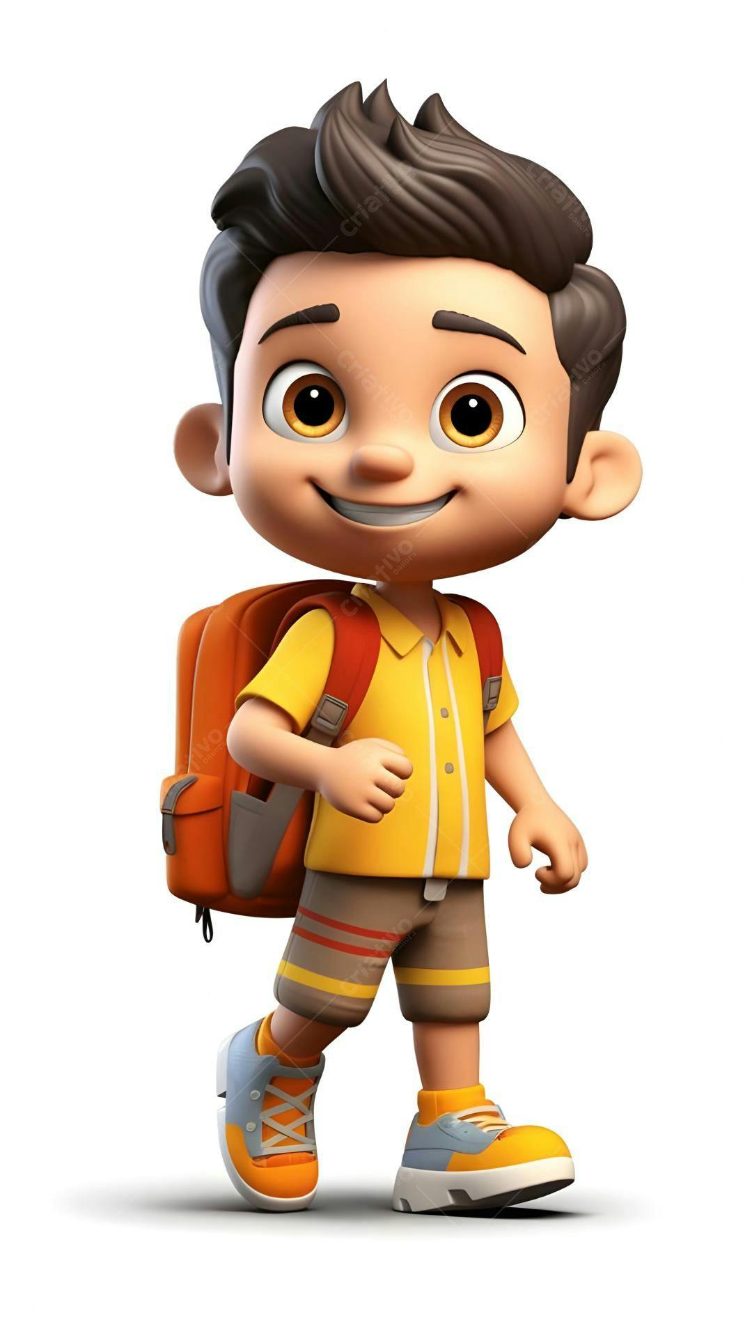 Menino animado indo para escola mochila laranja