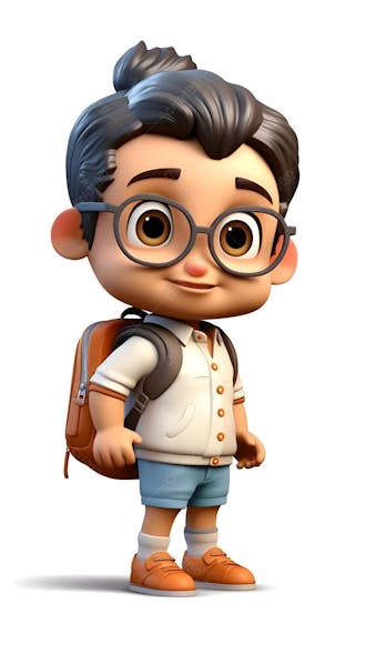 Personagem 3d desenho animado de menino mochila escola
