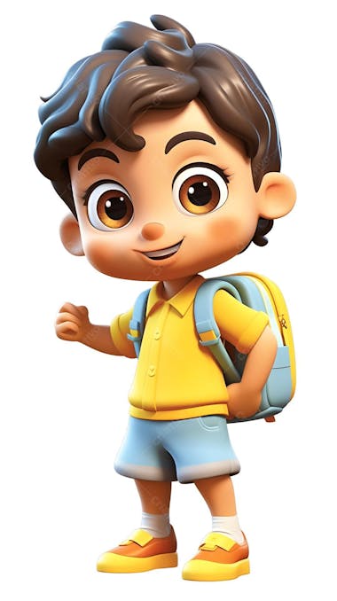Personagem desenho animado 3d de menino em uniforme escolar mochila disney pixar