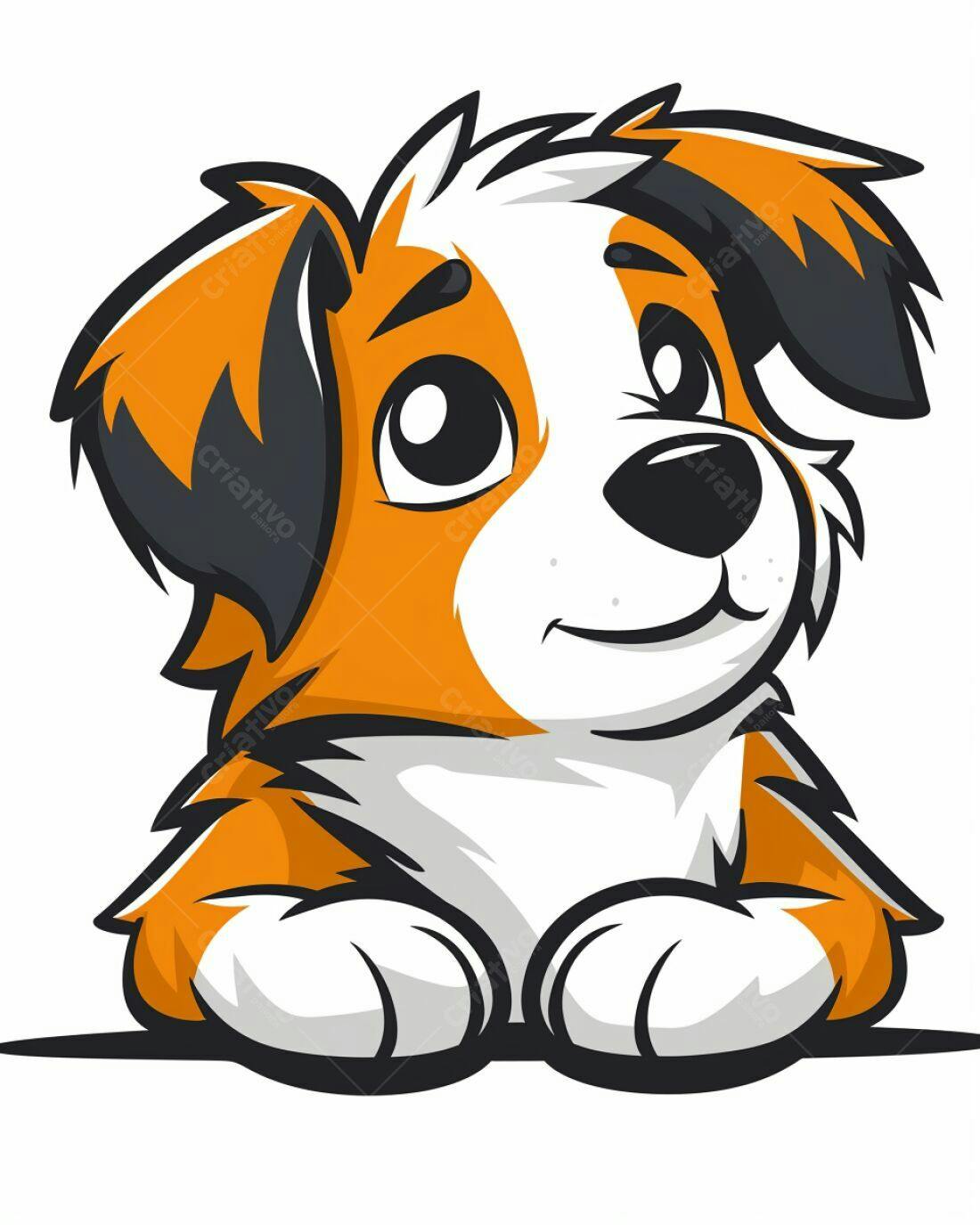 Cachorro fofo laranja e branco estilo cartoon