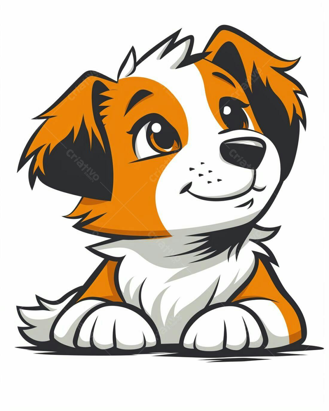 Cachorro fofo laranja e branco estilo desenho animado