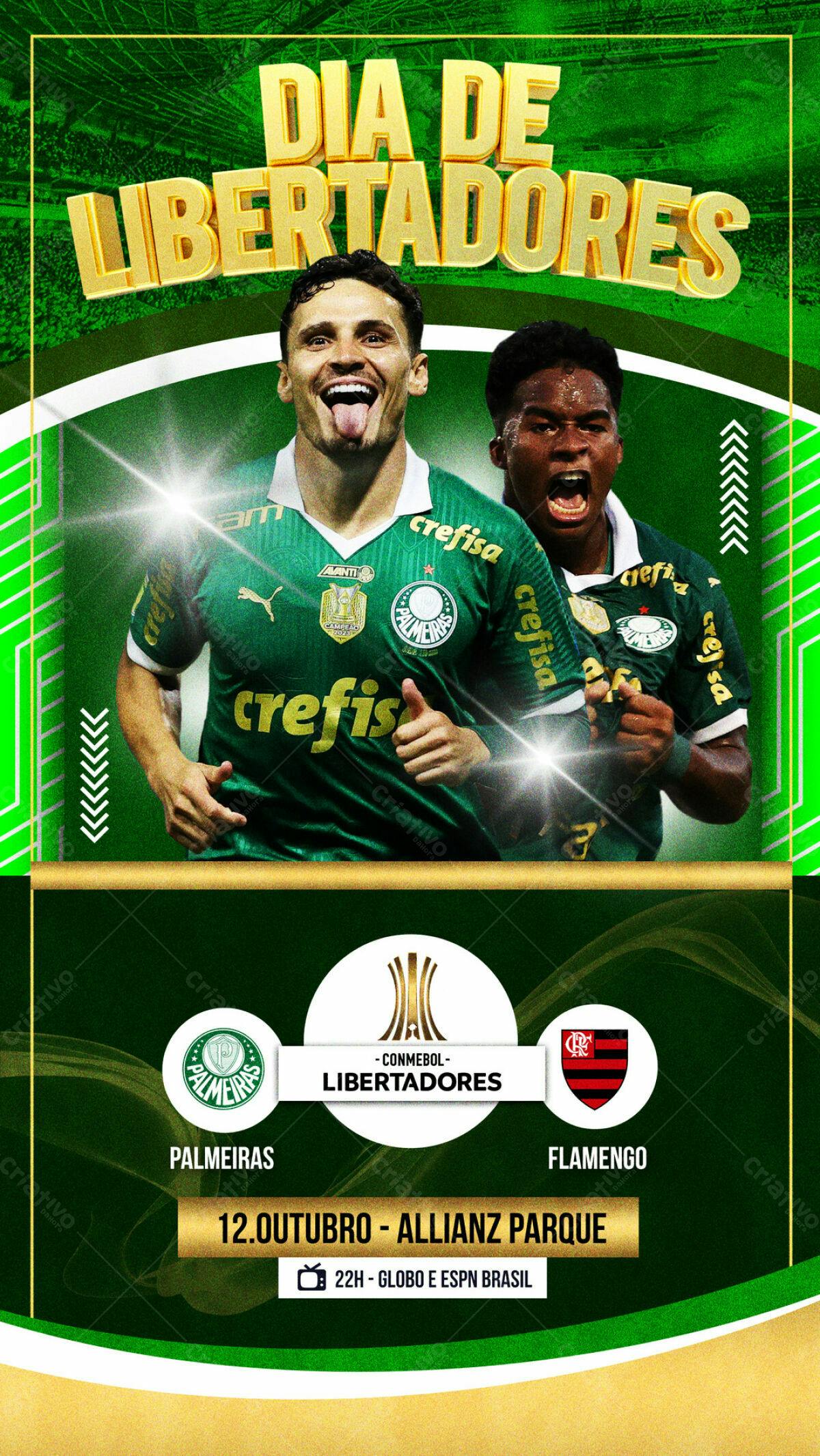 Flyer Dia de Libertadores Palmeiras x Flamengo PSD Editável