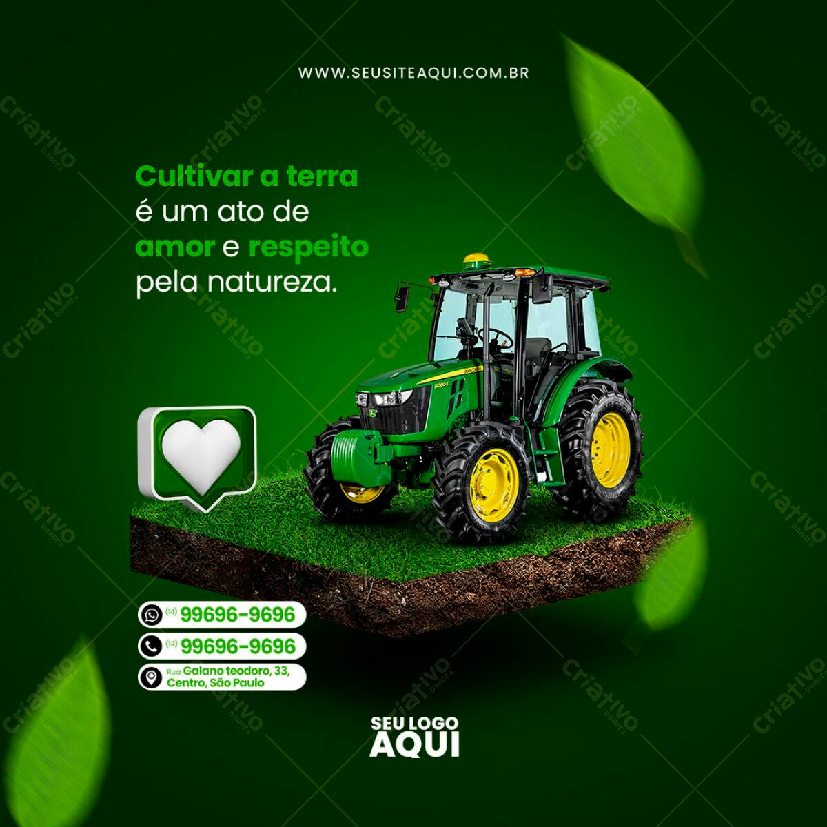 Postagem Agrícola com Trator Verde PSD Editável