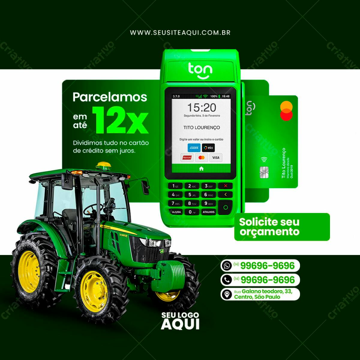 PSD de Flyer para Venda de Tratores com Parcelamento em 12x