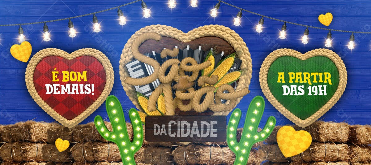 Flyer Festa Junina com Cactos e Corações PSD Editável